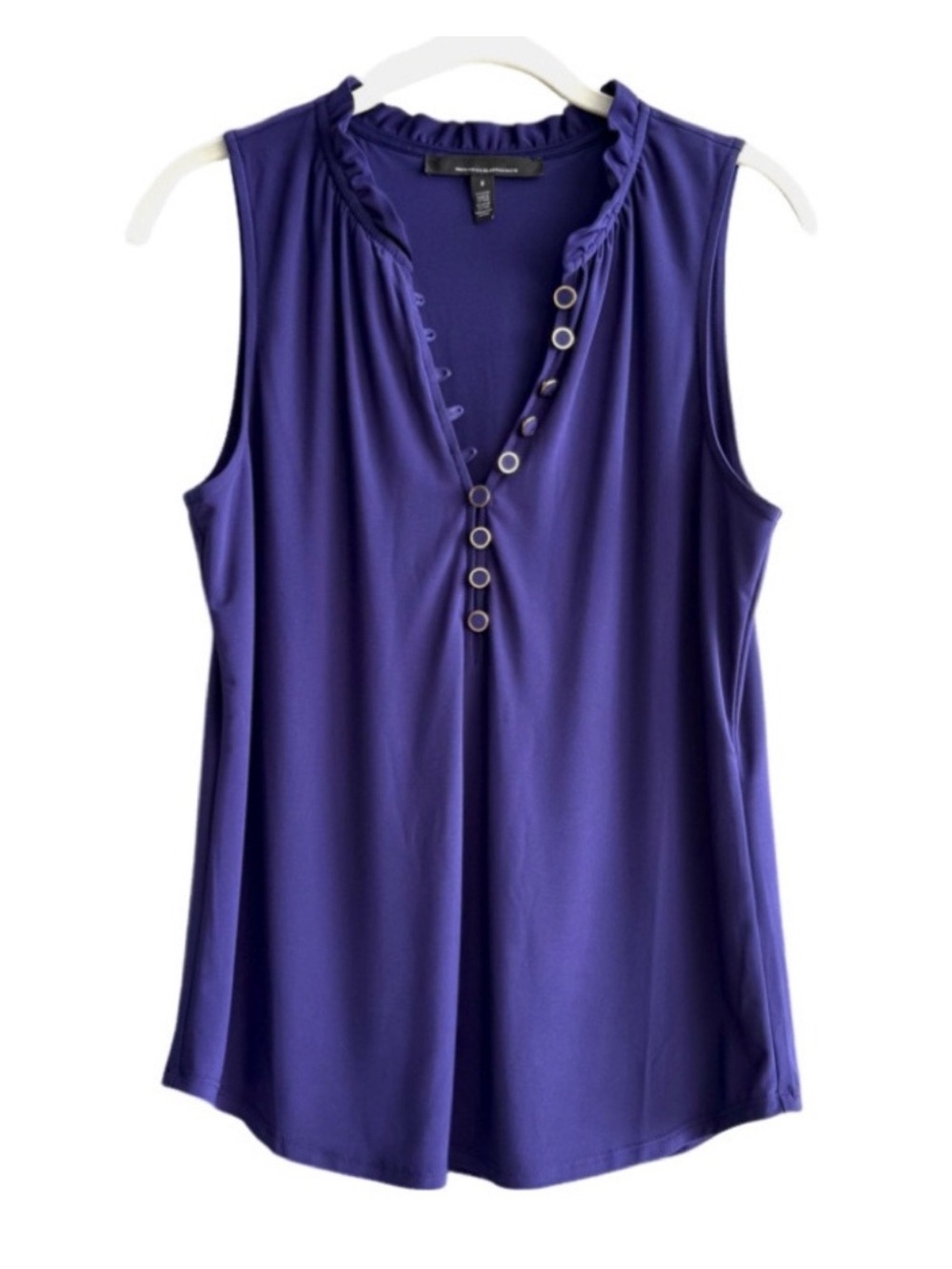 WHBM Sleeveless Blouse Button Detail Split Neck Purple Size S